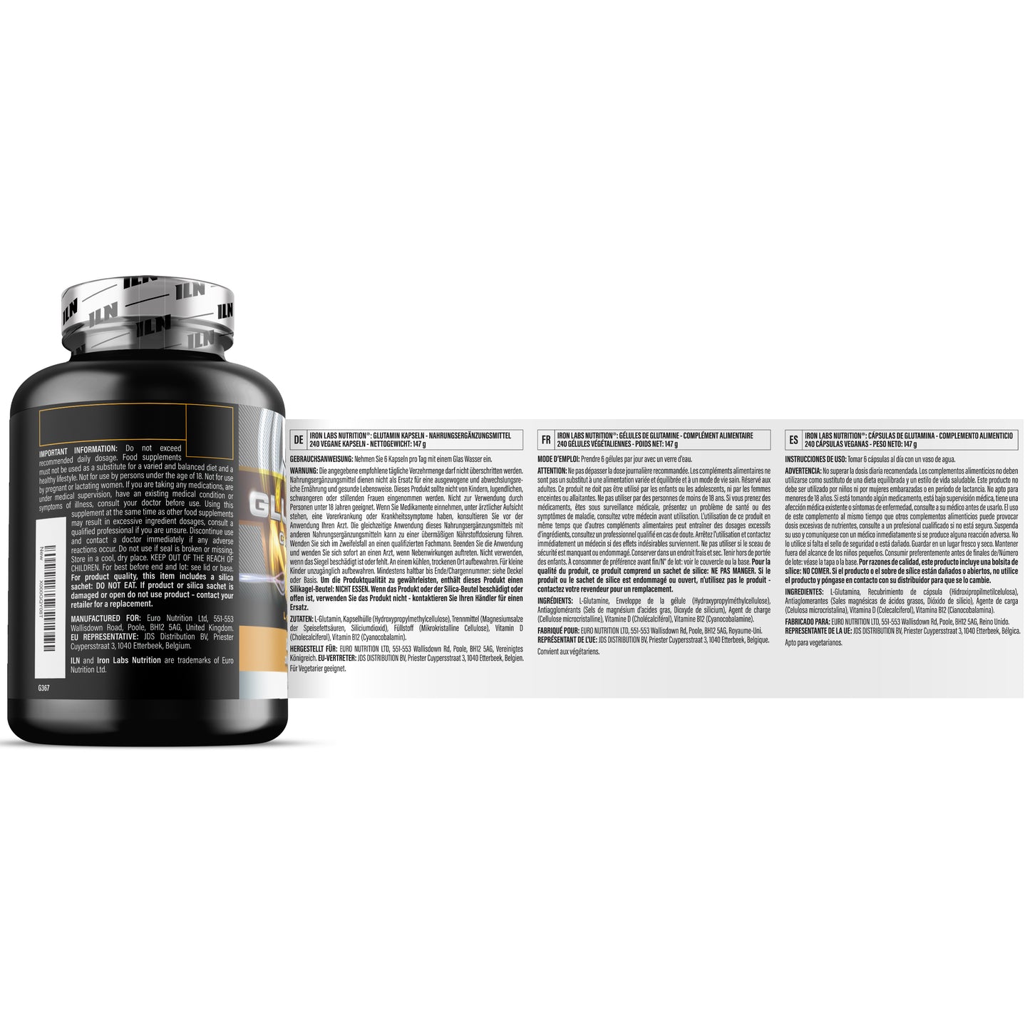 L Glutamine 3000mg per serving - 240 Vegetarian Capsules