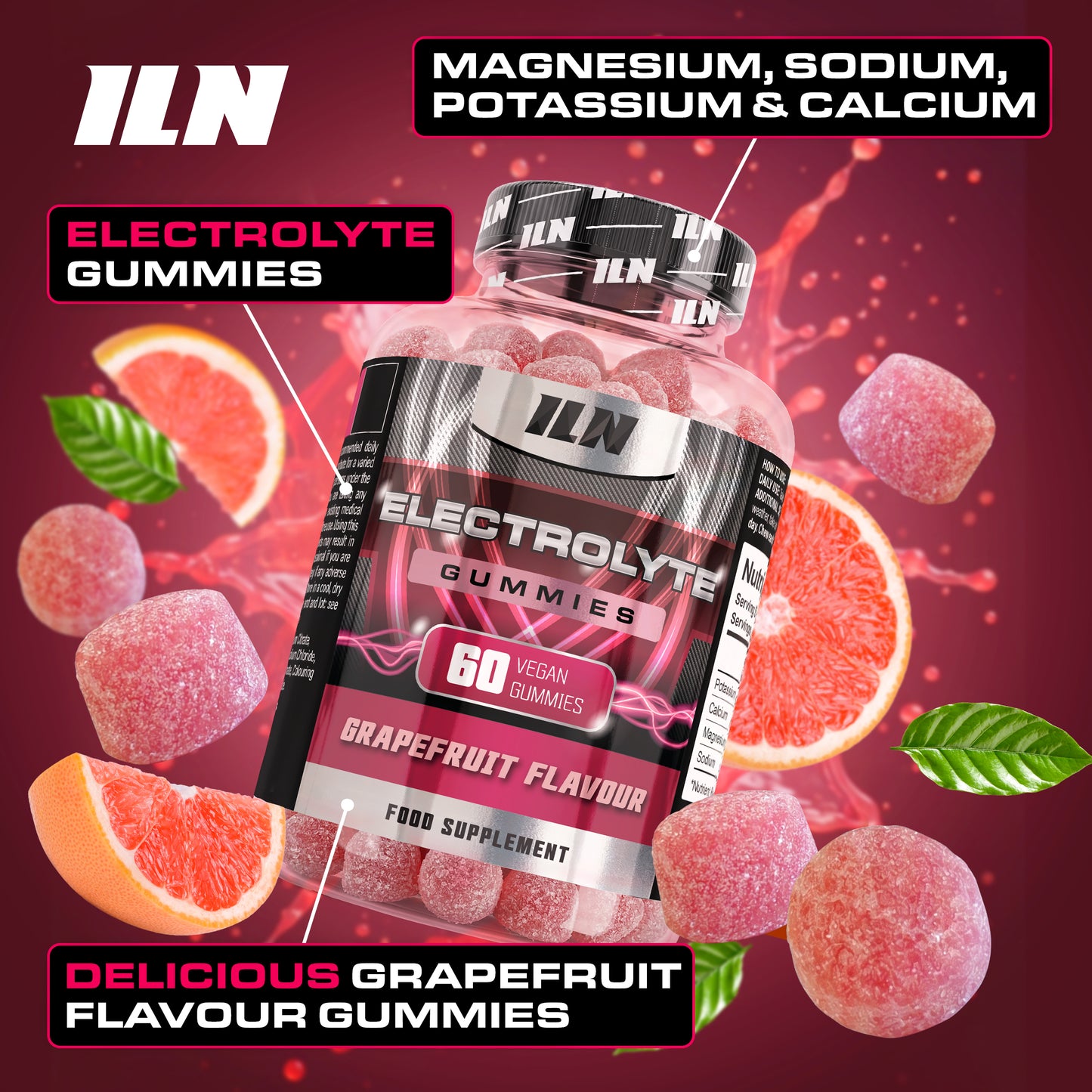 Electrolyte Gummies - Hydration Electroytes - 60 Gummies Grapefruit Flavour