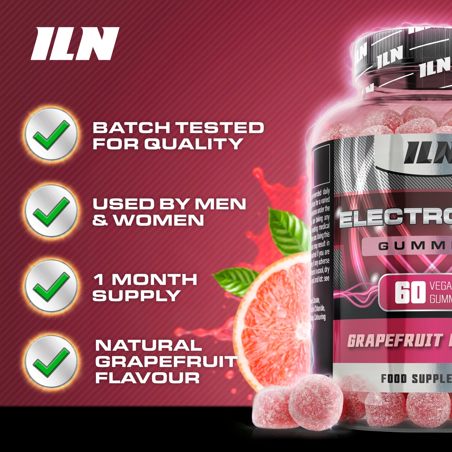Electrolyte Gummies - Hydration Electroytes - 60 Gummies Grapefruit Flavour