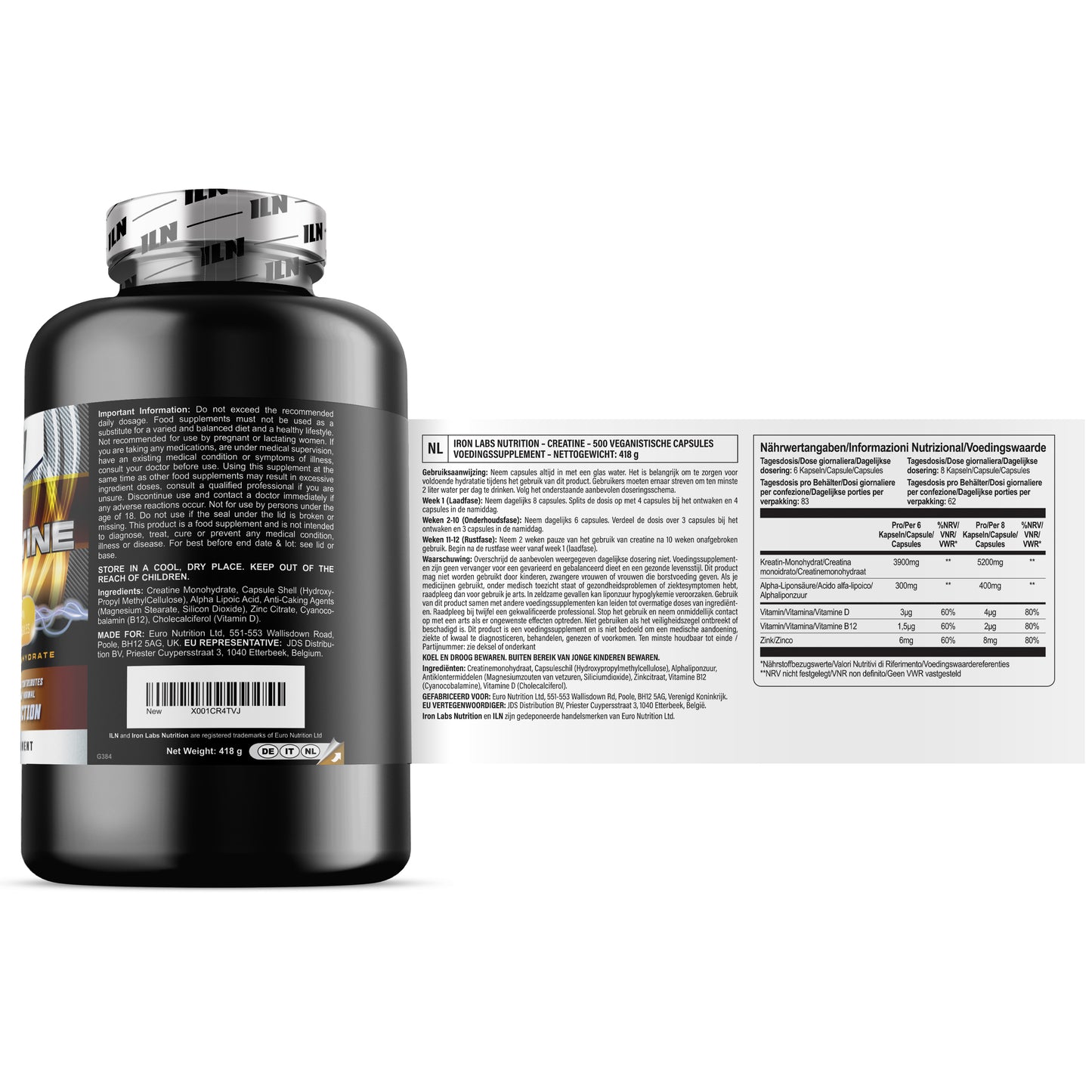 Creatine Monohydrate - 500 Vegan Capsules