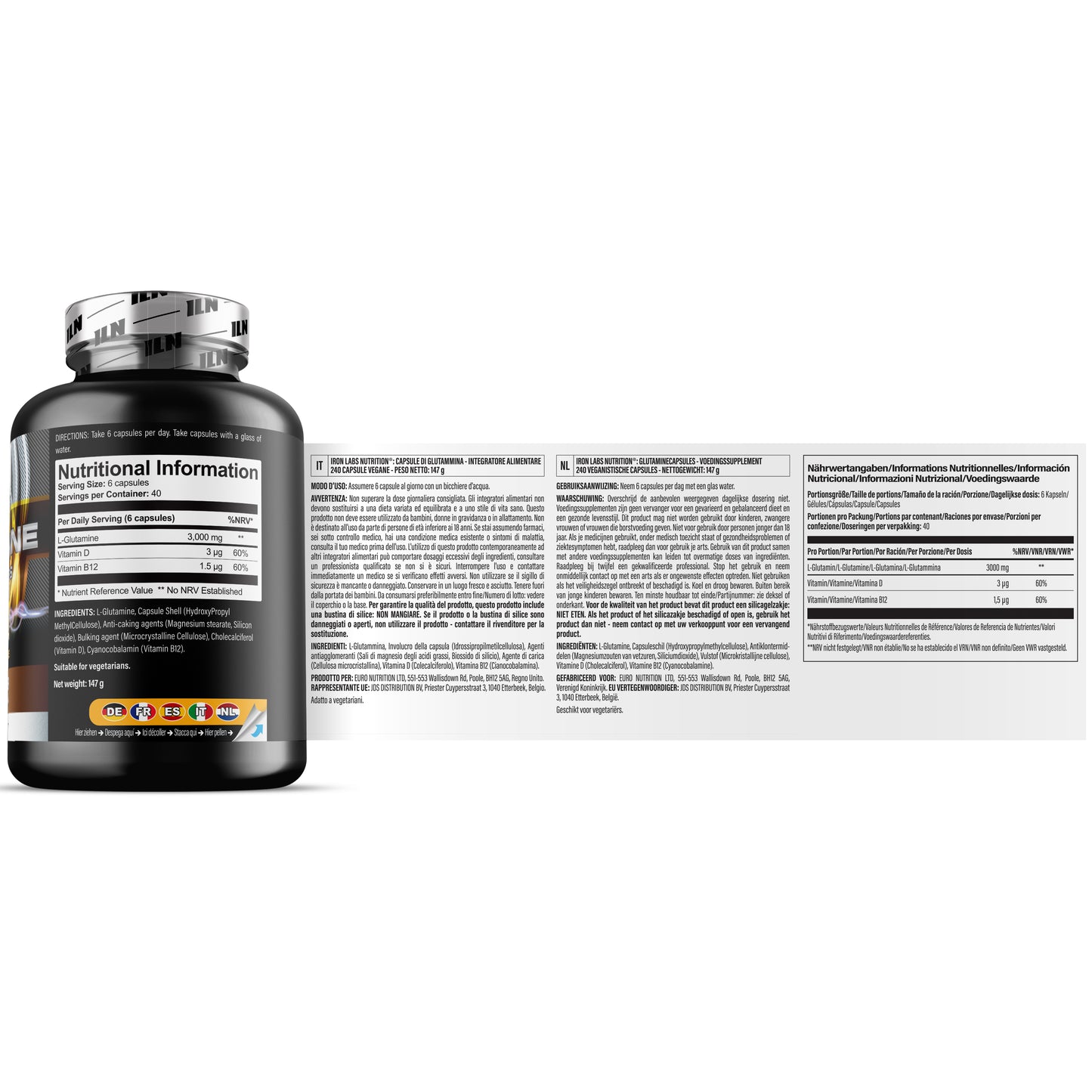 L Glutamine 3000mg per serving - 240 Vegetarian Capsules